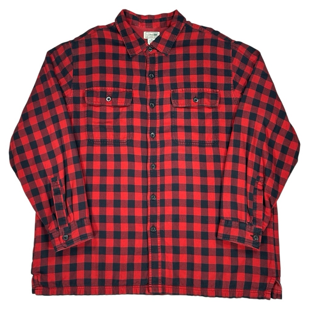 Vintage L.L. Bean Red & Black Checkered Plaid Thermal Lined Flannel Shirt Sz XL